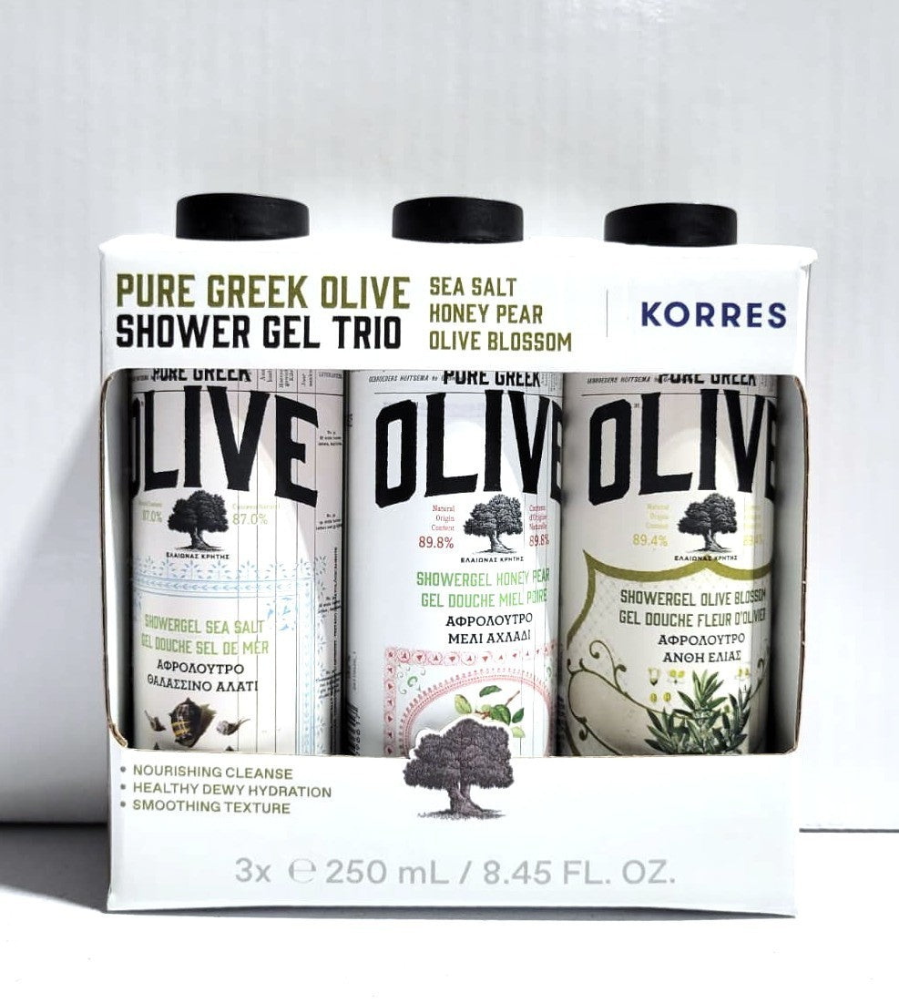 Olive Oil Shower Gel Set - Hydrating Greek Natural Body Wash Trio