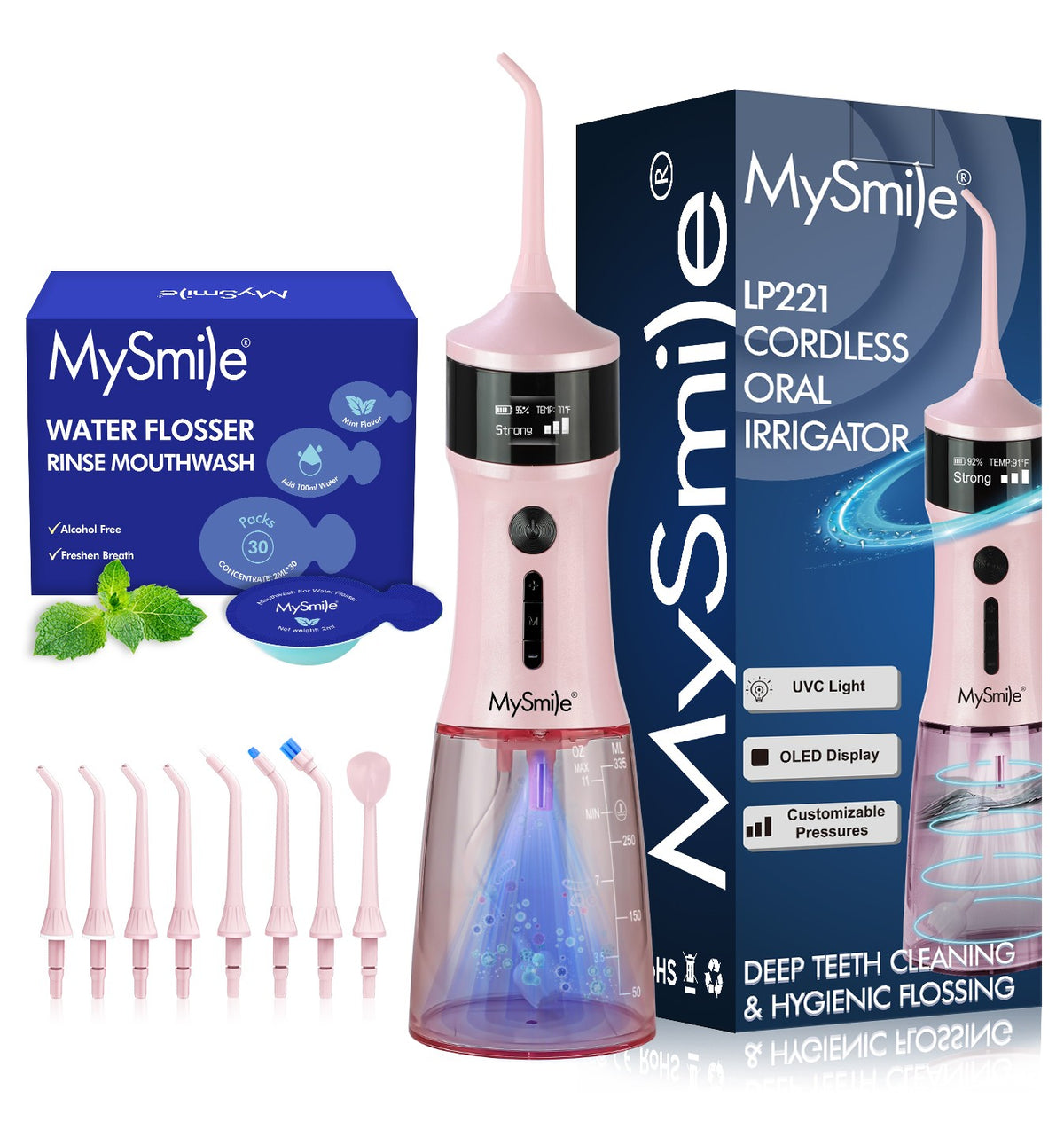 Cordless Water Flosser with UVC Sterilizer 8 Tips Portable Oral Irrigator