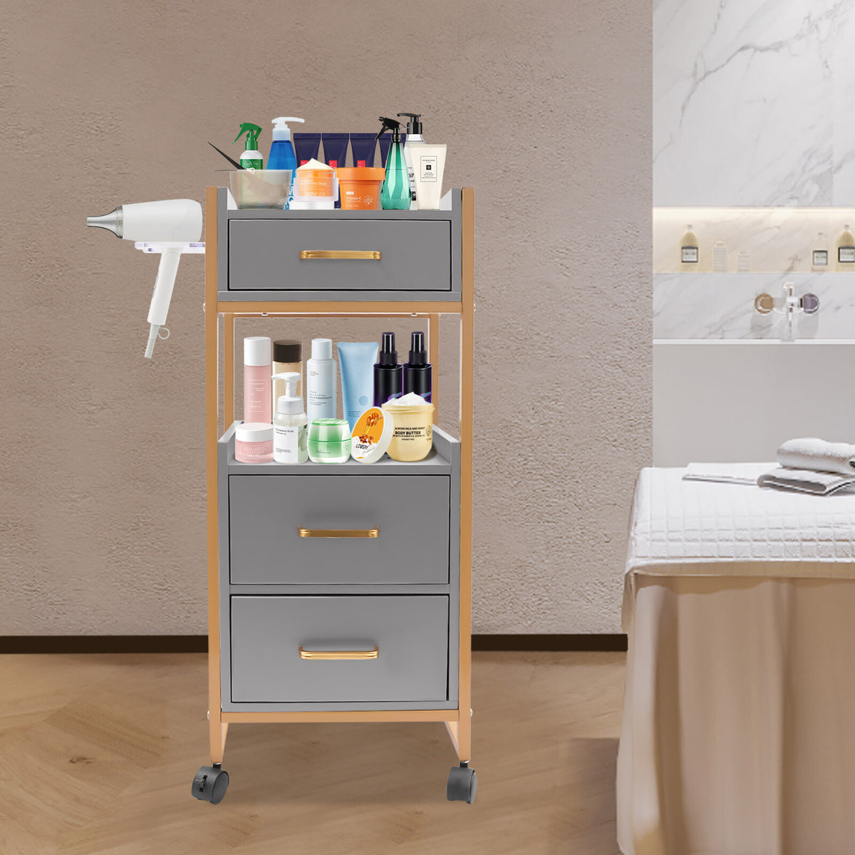 Salon Storage Cart with Wheels - Modern Barber Trolley for Organizing Tools