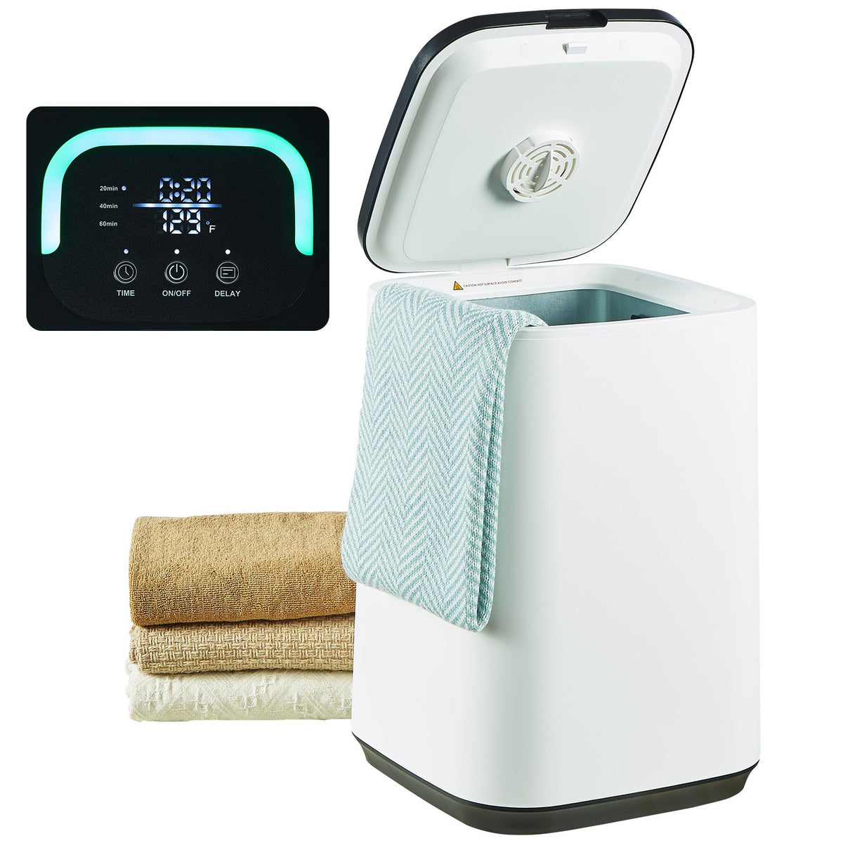 20L Large Towel Warmer Bucket with LED Screen, Timer & U-Shaped Light, White