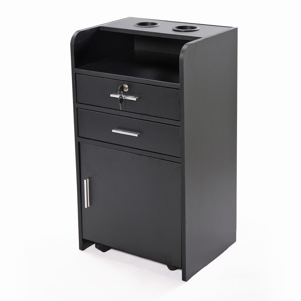 Salon Trolley Cabinet with Drawers & Hair Dryer Holders - Rolling Salon Station