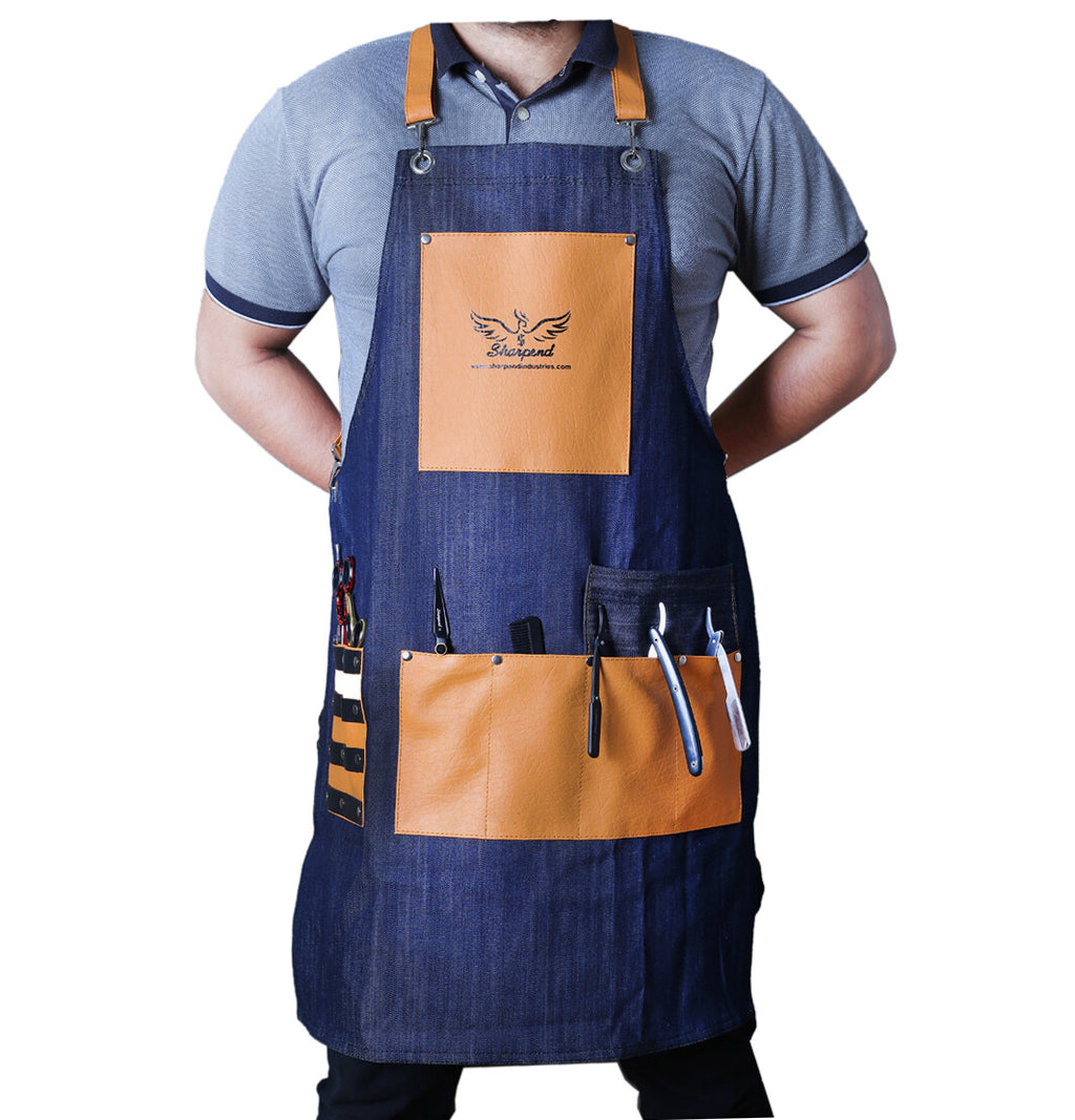 Denim Barber Apron Waterproof Men’s Hairdresser Apron with Pockets