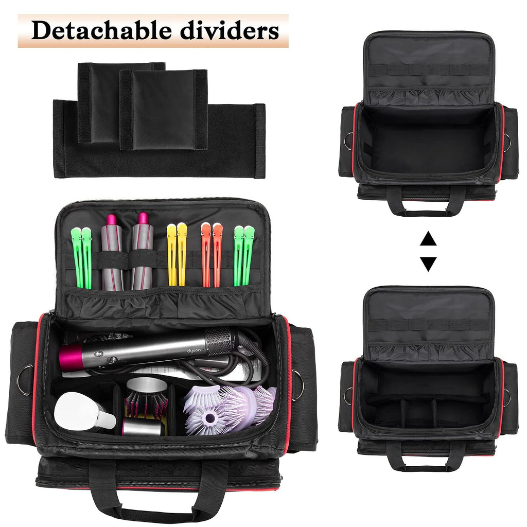 Travel Hairdresser Bag with Adjustable Dividers and Multiple Pockets - Black