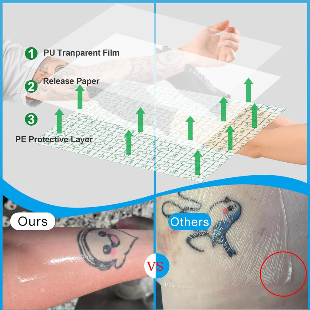 Second Skin Tattoo Cover Waterproof Bandage — 3 Rolls for Aftercare