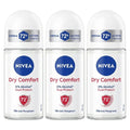 NIVEA Dry Comfort Roll-On Deodorant Pack - 72H Anti-Perspirant, Alcohol-Free, 3 x 50ml