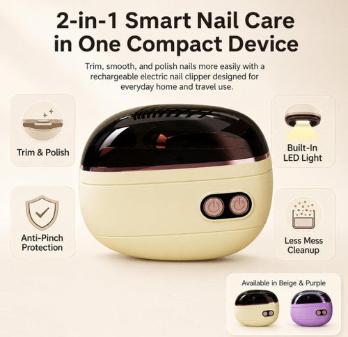 2-in-1 Rechargeable Electric Nail Clipper & Polisher with LED Light, Portable