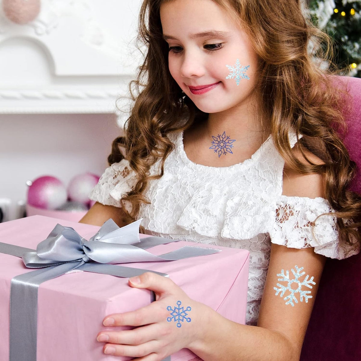 180 Pcs Winter Snowflake Temporary Tattoos Glitter Stickers