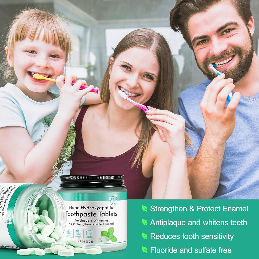 Natural Whitening Chewable Toothpaste Tablets with Nano Hydroxyapatite - Fluoride-Free, Remineralizing & Travel-Friendly