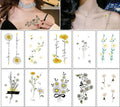 Daisy Tattoo Set 10 Sheets - Waterproof Temporary Face and Body Art