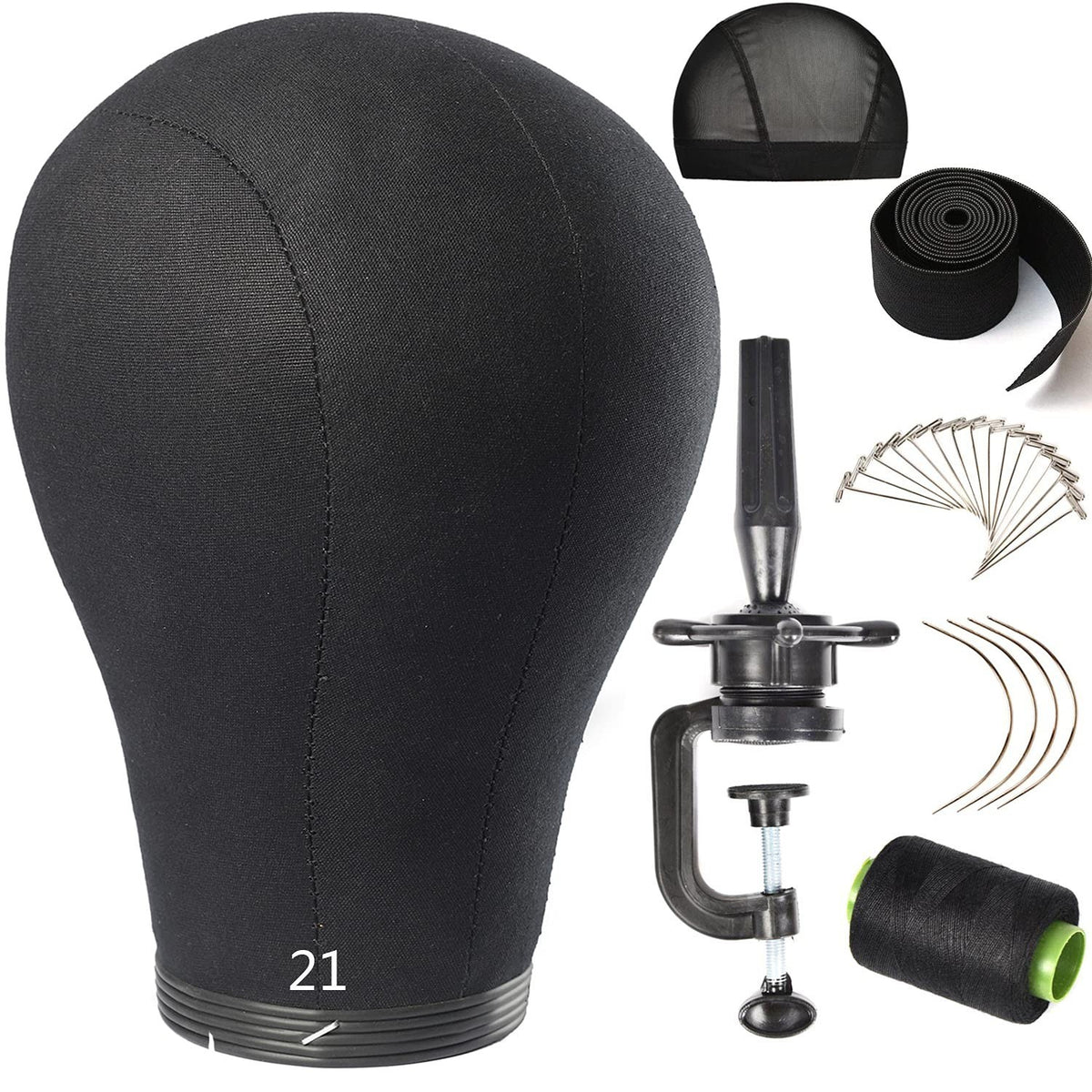 21-Inch Cork Canvas Wig Head with Stand for Styling & Display