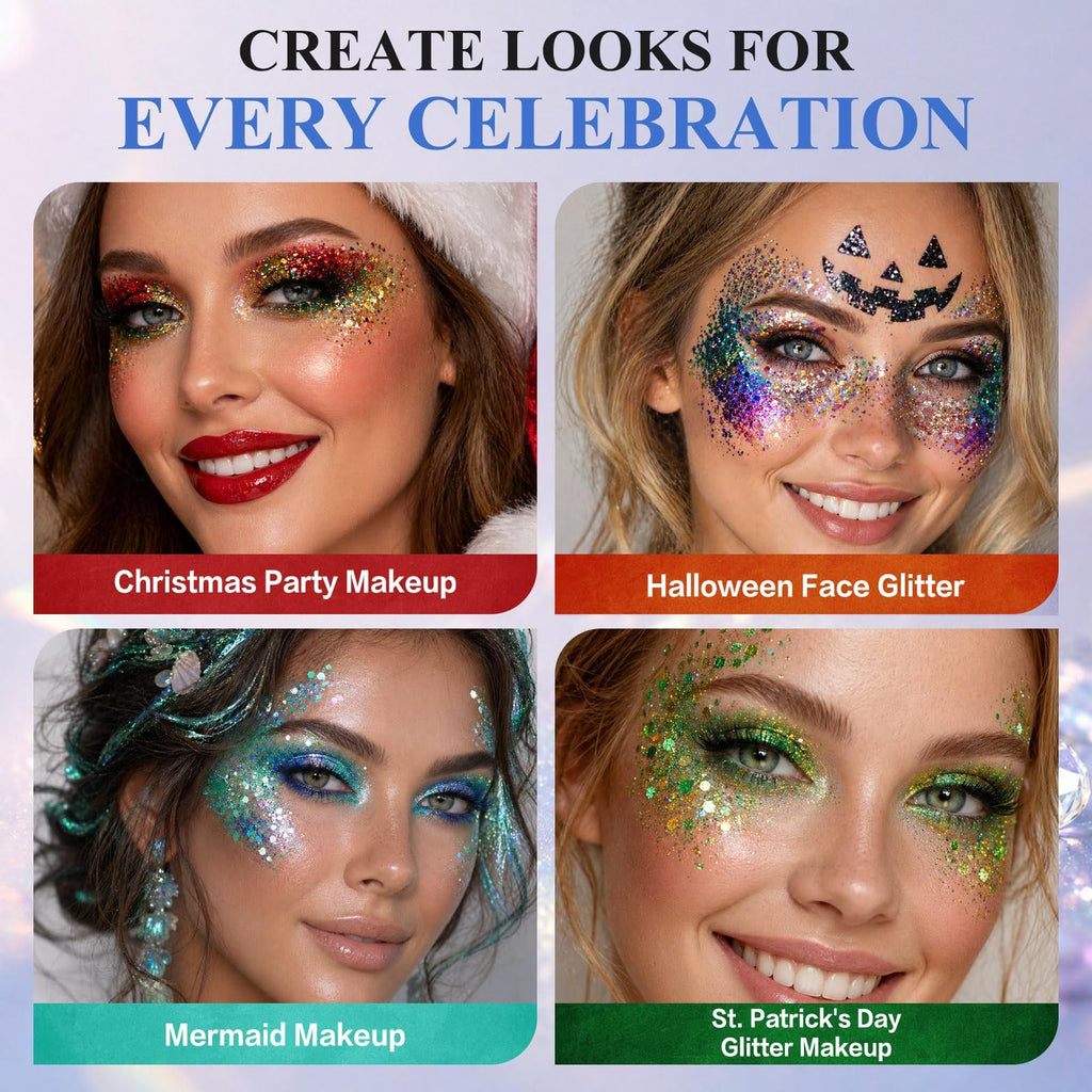 Chameleon Face & Body Glitter Palette - 6 Multi Chrome Pressed Glitter Shades