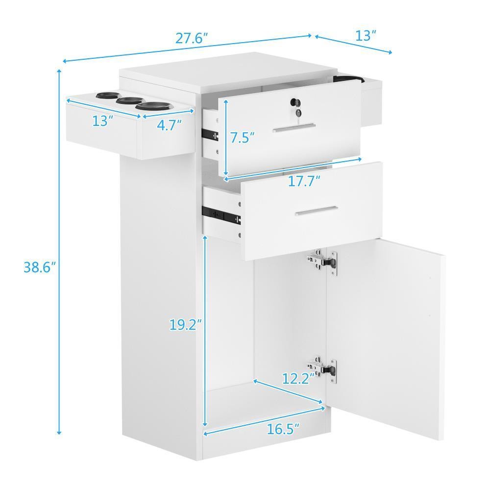 Lockable Salon Styling Station Cabinet with Large Storage & Tool Holders