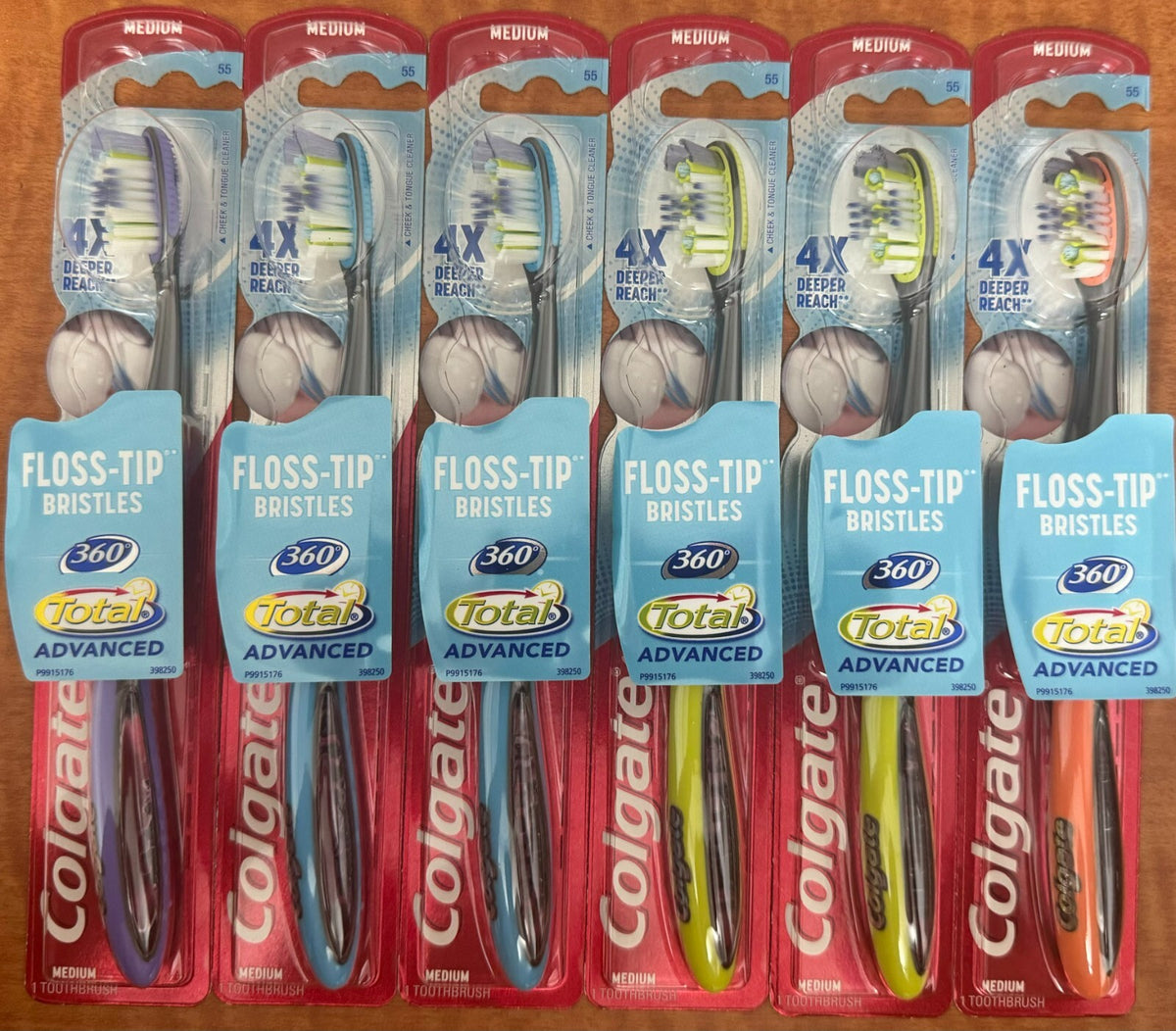 6 Pack Medium Toothbrushes with Floss Tip Bristles - Colgate 360 Total Advanced
