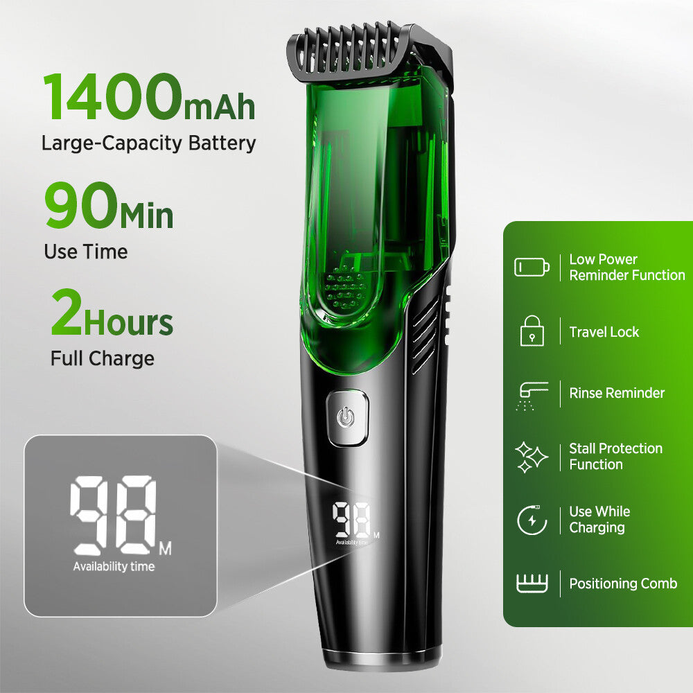 Rechargeable Vacuum Beard Trimmer for Men, Waterproof, Adjustable Length