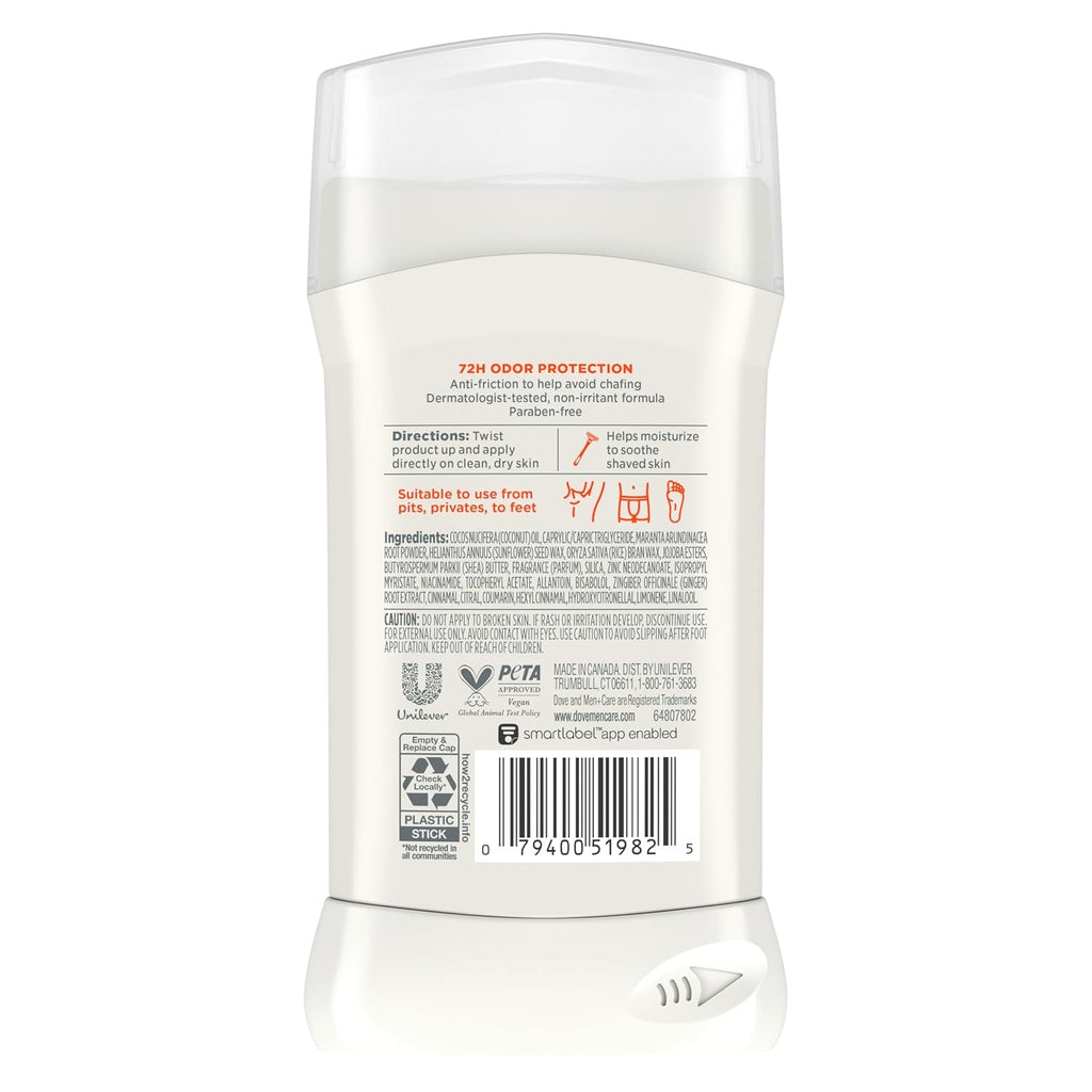 Dove Men+Care Whole Body Deodorant Stick Shea Butter Cedar 3 Oz - All-Day Odor Protection