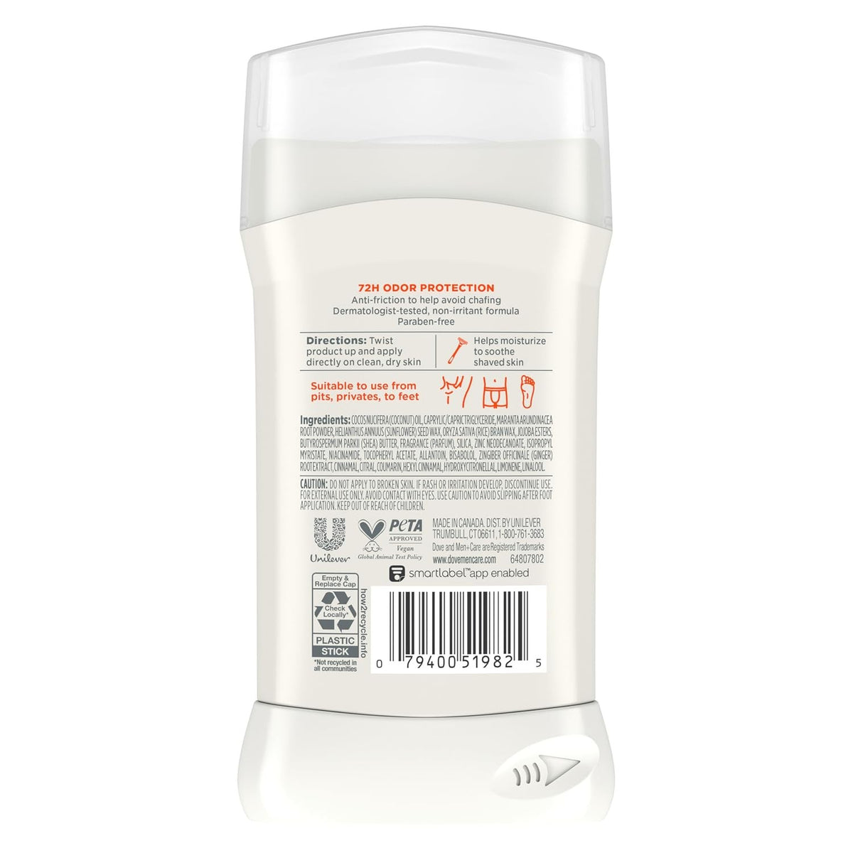Dove Men+Care Whole Body Deodorant Stick Shea Butter Cedar 3 Oz - All-Day Odor Protection
