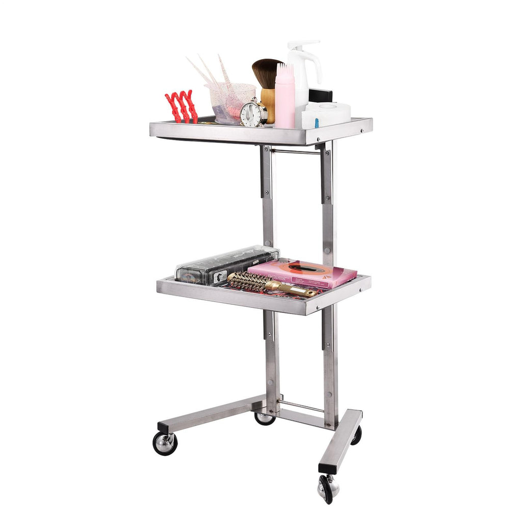Stainless Steel Salon Rolling Utility Cart with Double-Layer Trays