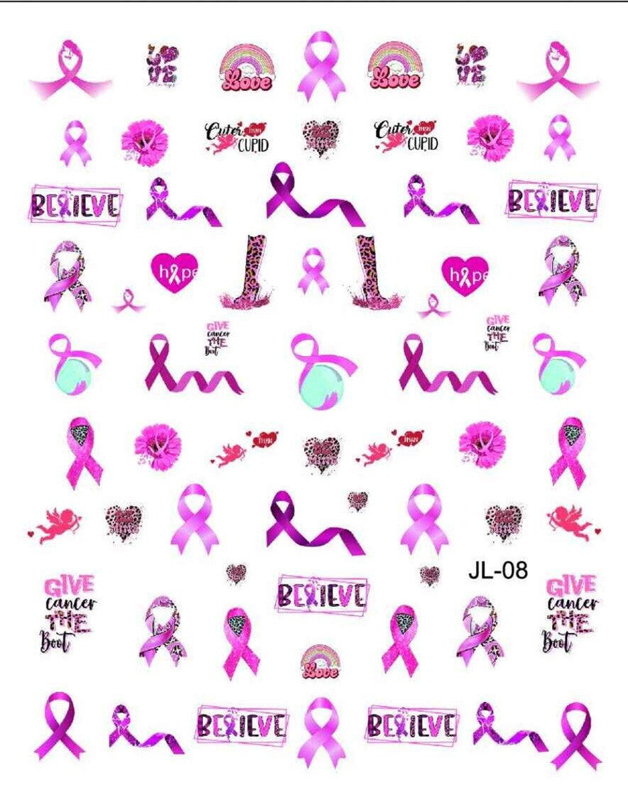 6Pcs Breast Cancer Awareness Nail Art Stickers for Women