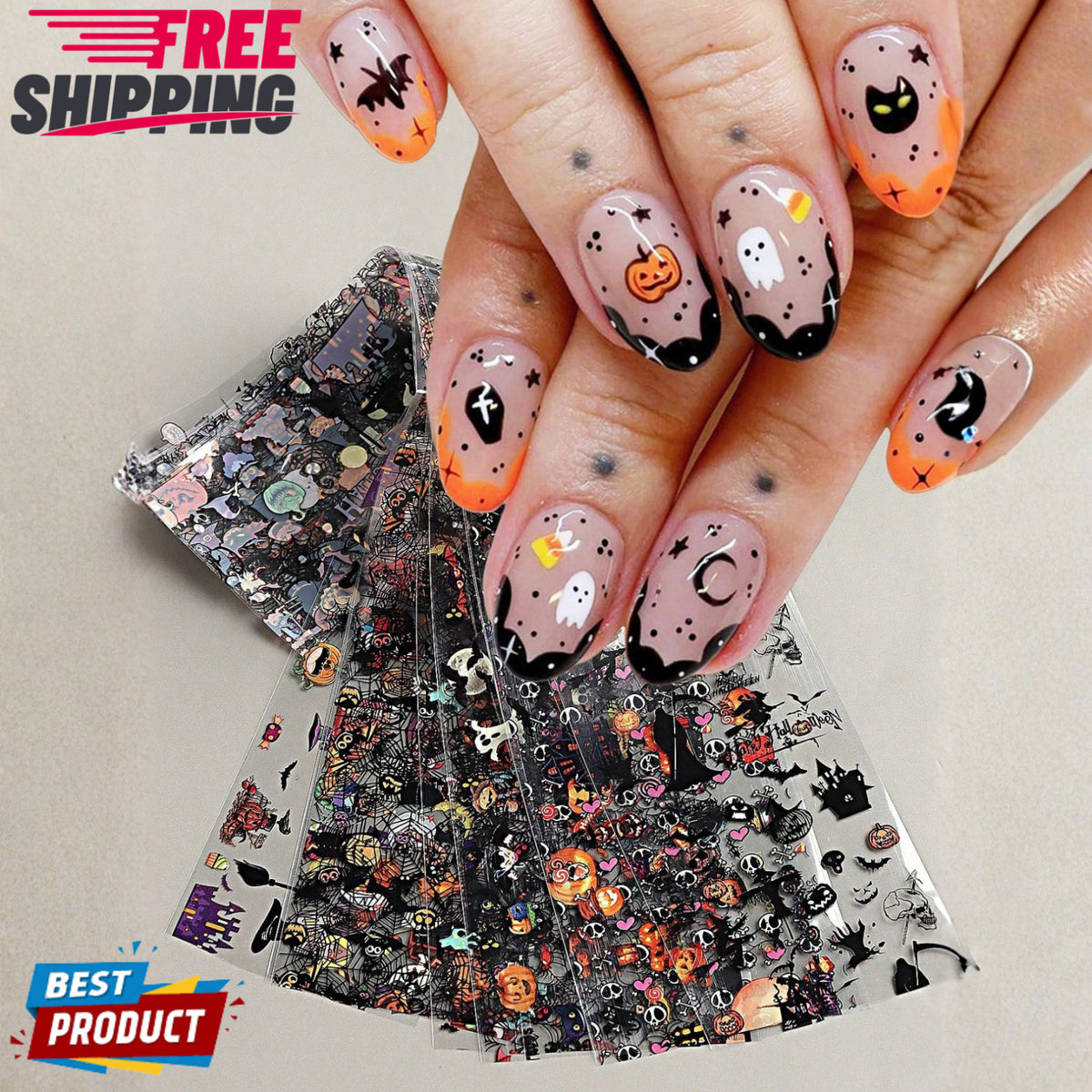 Halloween Nail Art Stickers Ghost Pumpkin Bat 3D Self-Adhesive Decals