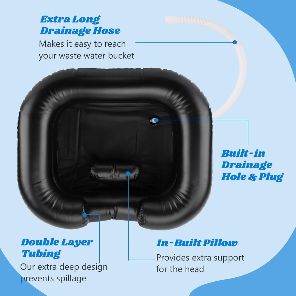 Inflatable Hair Washing Basin Portable Bed Shampoo Bowl with Massage Comb & Pump
