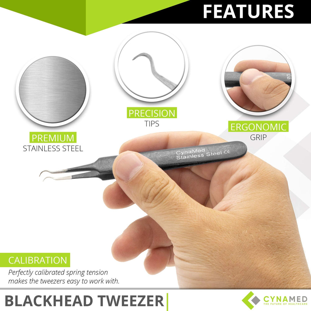 Professional Blackhead & Splinter Tweezers - Curved Steel Tip, Stainless Steel
