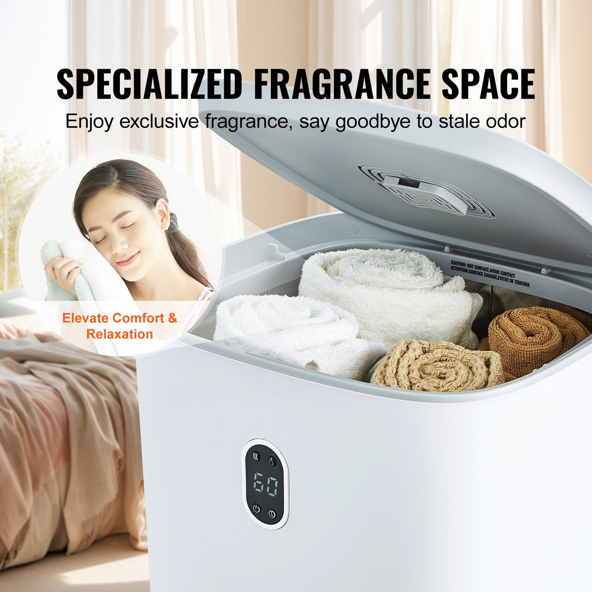 35L Electric Towel Warmer Bucket with LED Display Drying Timer for Bathroom