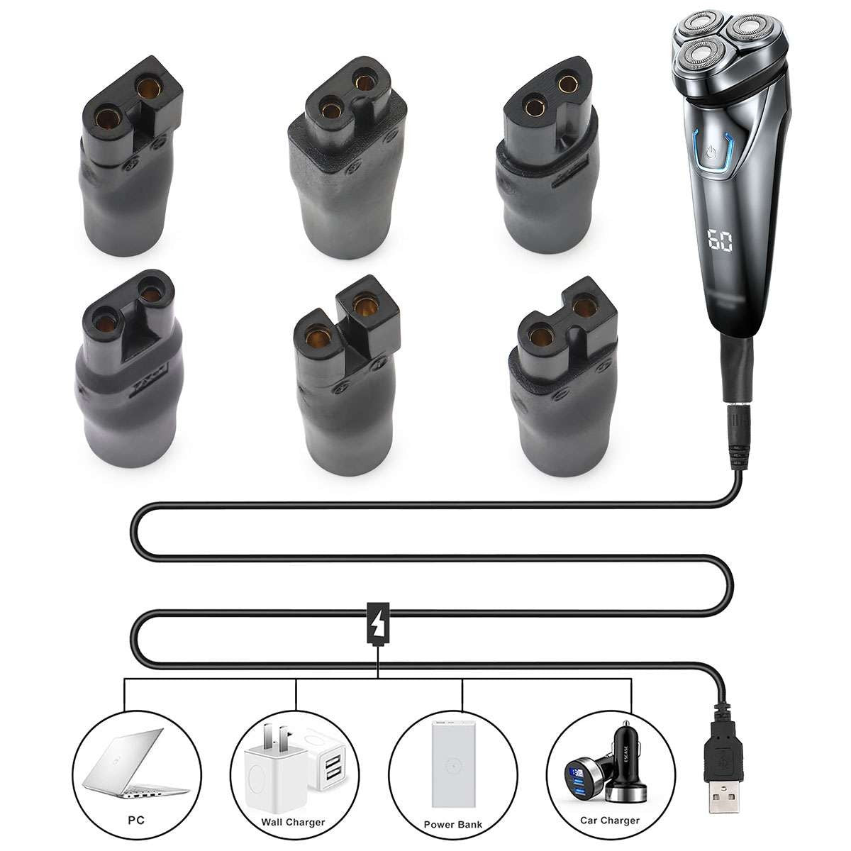 7Pcs USB Power Cord & Adapter Set for Hair Clippers & Trimmers Replacement