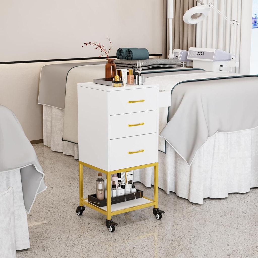 Salon Trolley Cart with 3 Drawers and Heat-Resistant Tool Holders for Stylists