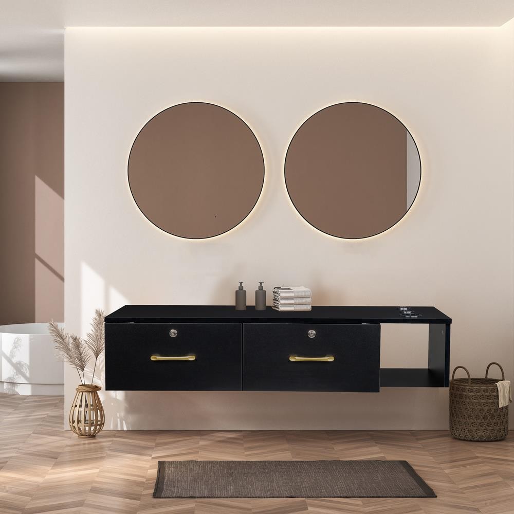 Wall Mount Hair Styling Salon Station with Locking Drawers for Bathroom or Salon