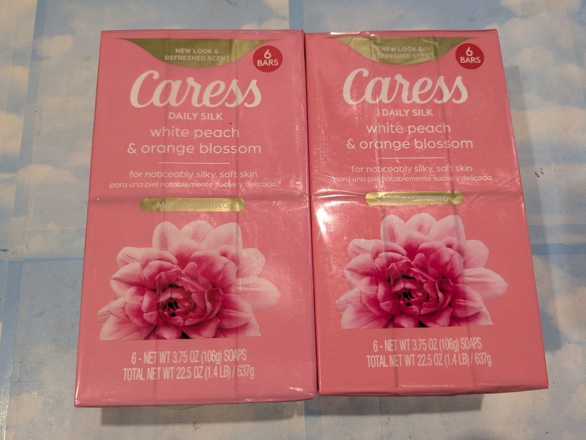 Caress Daily Silk White Peach & Orange Bar Soap Set - Moisturizing 12 Bars