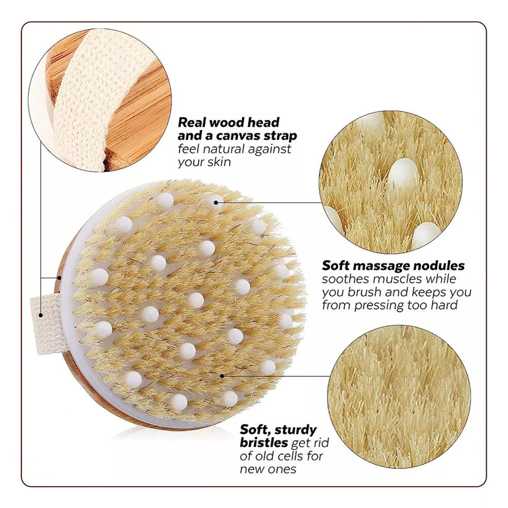 Natural Dry Body Brush for Exfoliation & Skin Rejuvenation - Solid Wood & Boar Hair