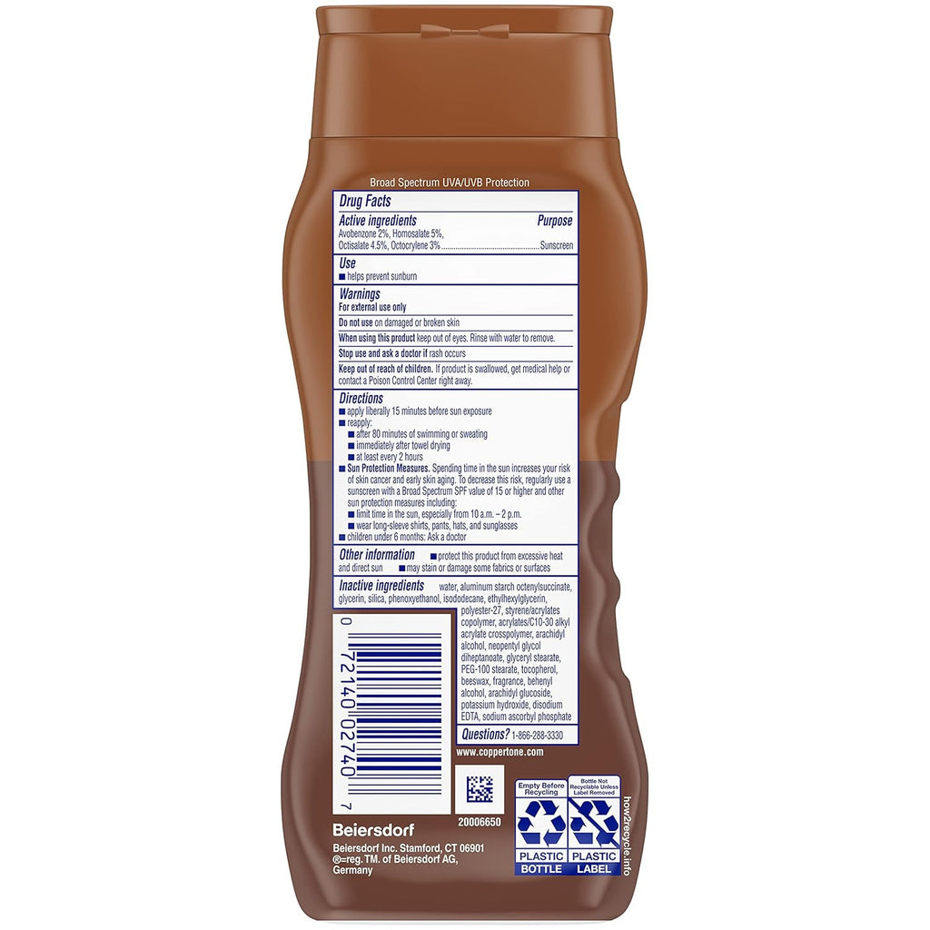 Water-Resistant SPF 15 Tanning Sunscreen Lotion for Body, Moisturizing & Broad Spectrum