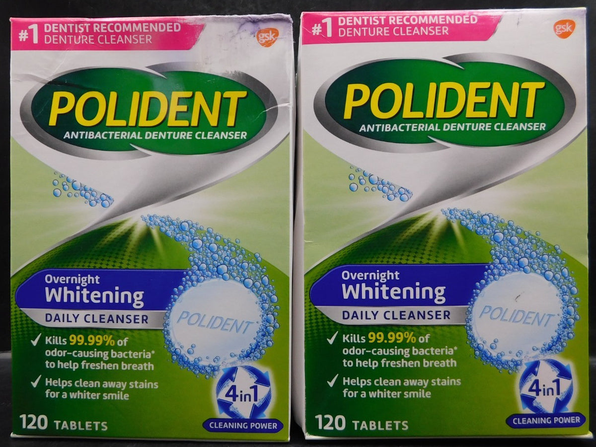 Denture Cleaning Tablets Pack - Polident Overnight Whitening, 240 Tabs