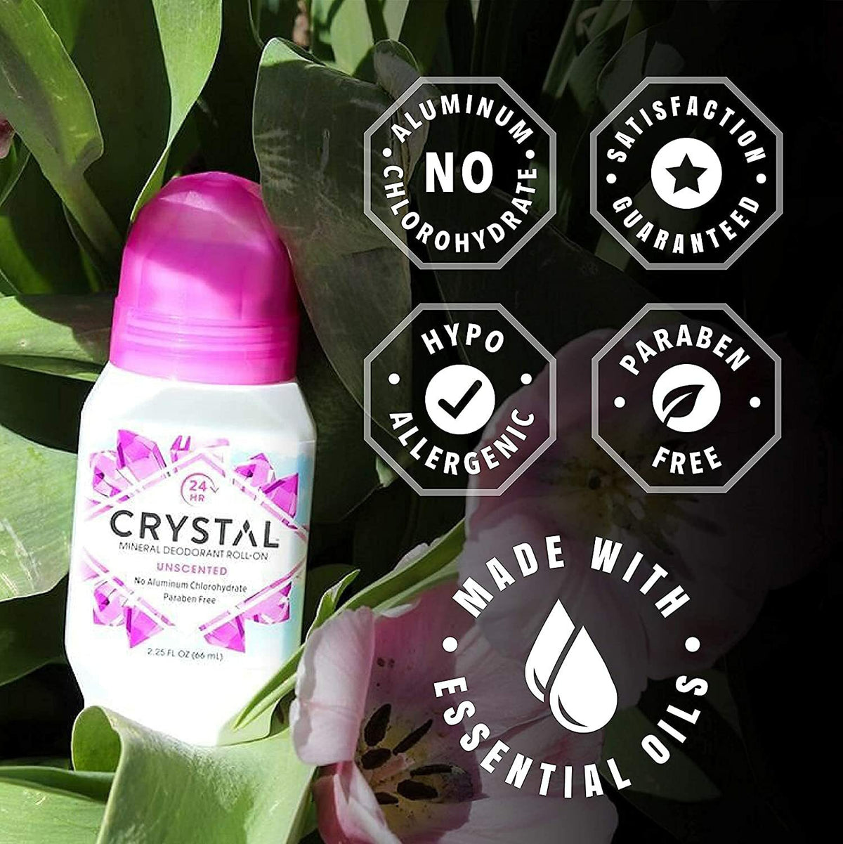 Natural Alum Stone Deodorant - Mineral Crystal Roll-On for Sensitive Skin
