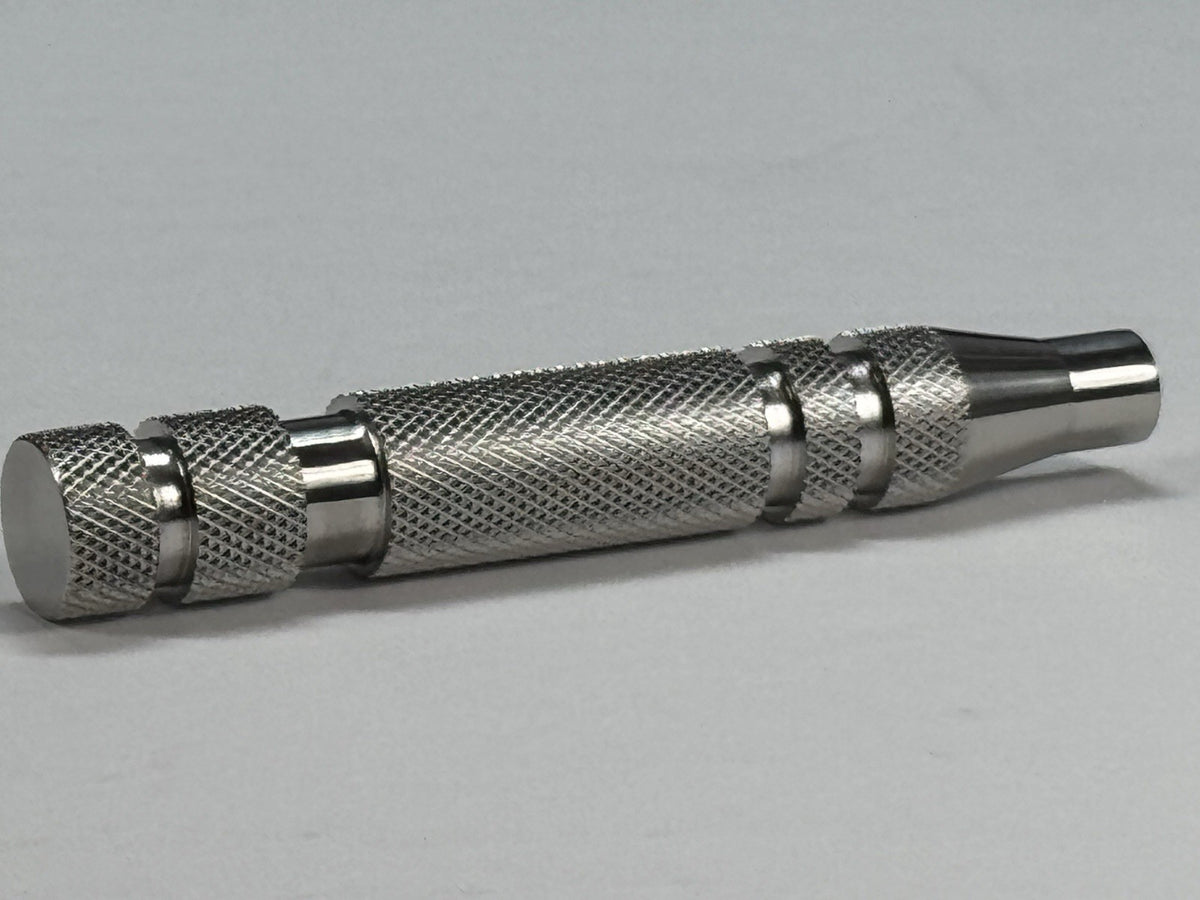 316 Stainless Steel Safety Razor Handle - Made in USA, Knurled, 95mm