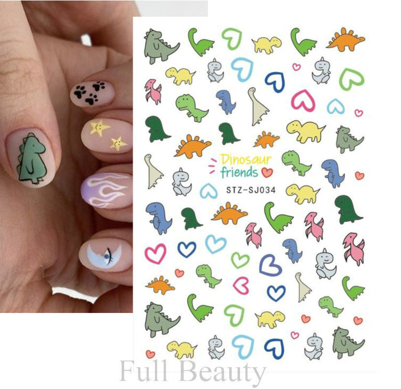 Kids Cartoon Dinosaur Nail Stickers Decals Self-Adhesive for Kids and Teens
