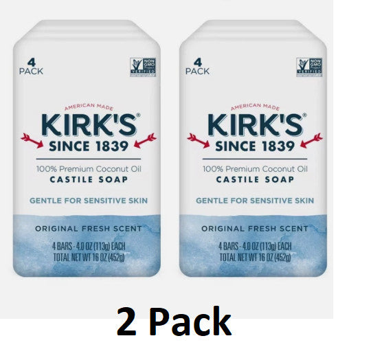 Castile Soap Pack of 8 - Gentle, Moisturizing Coconut Oil Bar for Sensitive Skin