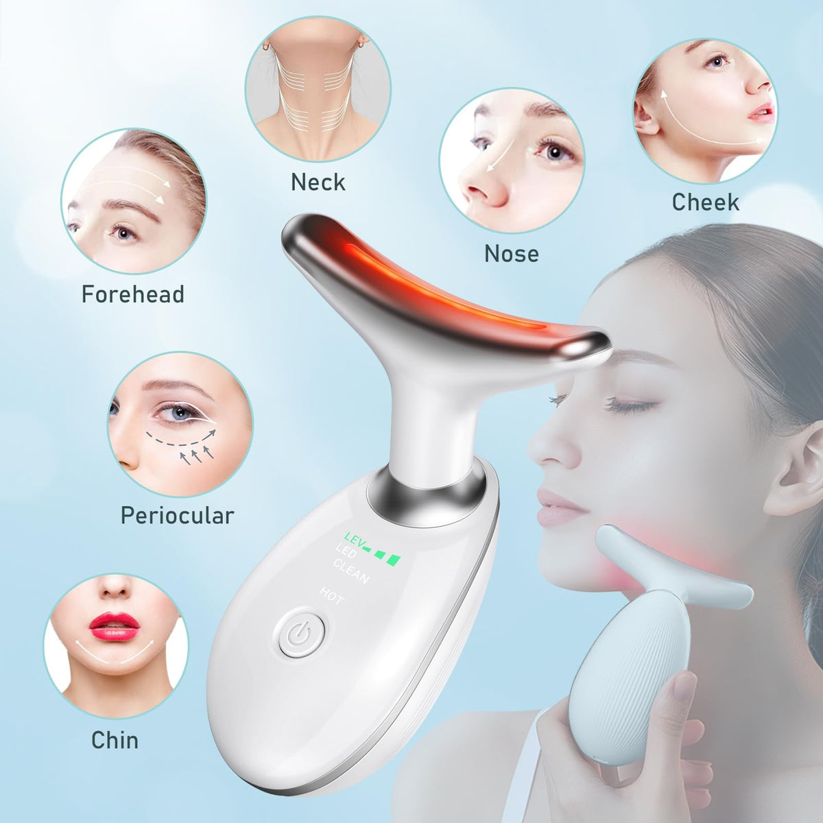 Neck and Face Massager Roller for Sculpting Skin Care - White