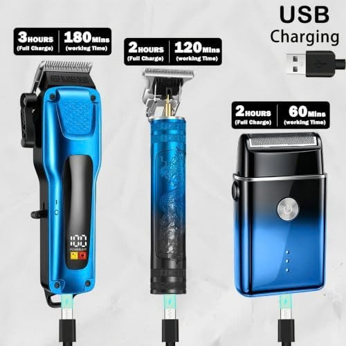 3-in-1 Men's Hair Clippers Beard Trimmer Foil Shaver Set Blue