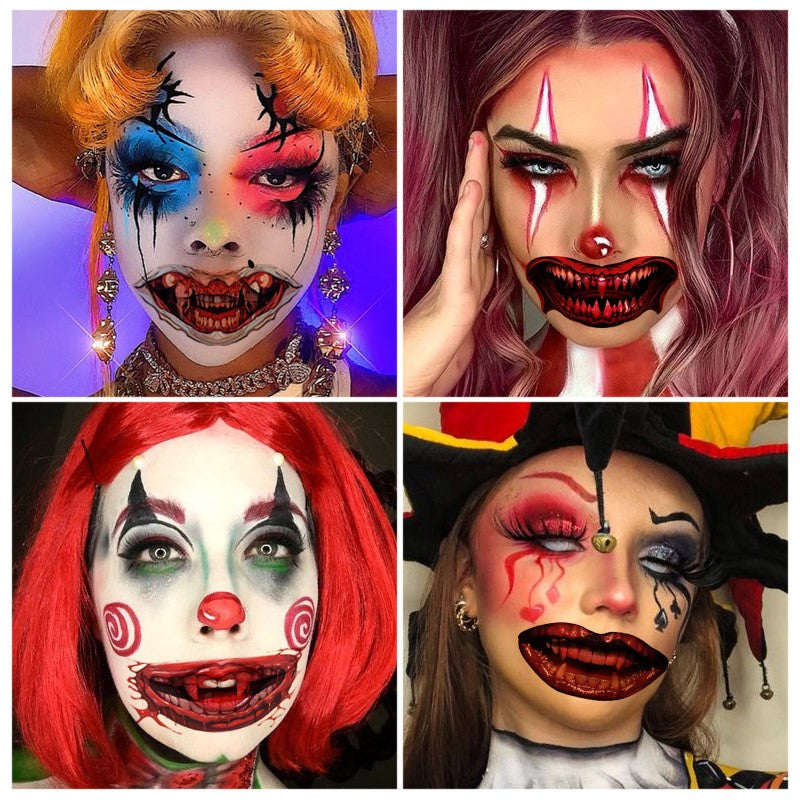 Halloween Prank Makeup Tattoo - Big Mouth Face Horror Stickers (10 pcs)