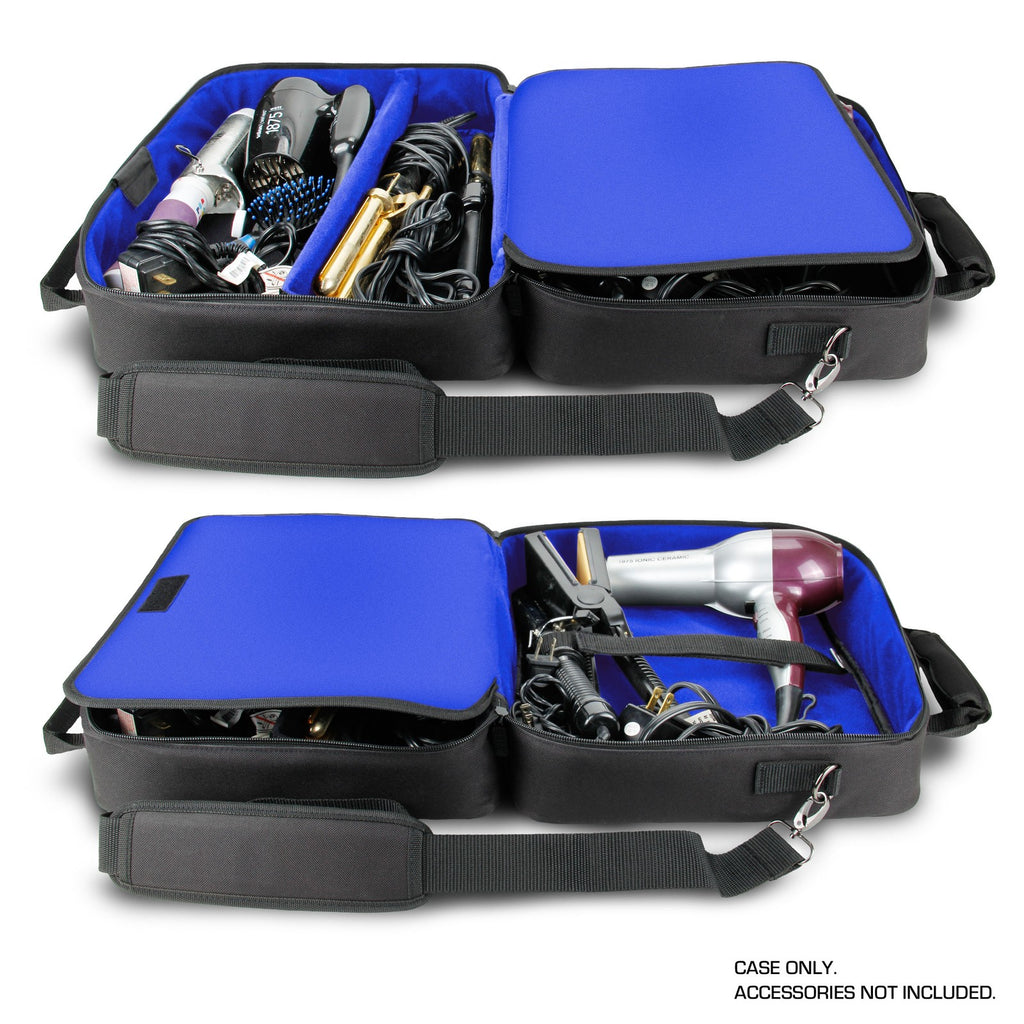 Hair Stylist Case with Shoulder Strap, Pockets & Custom Dividers - Blue
