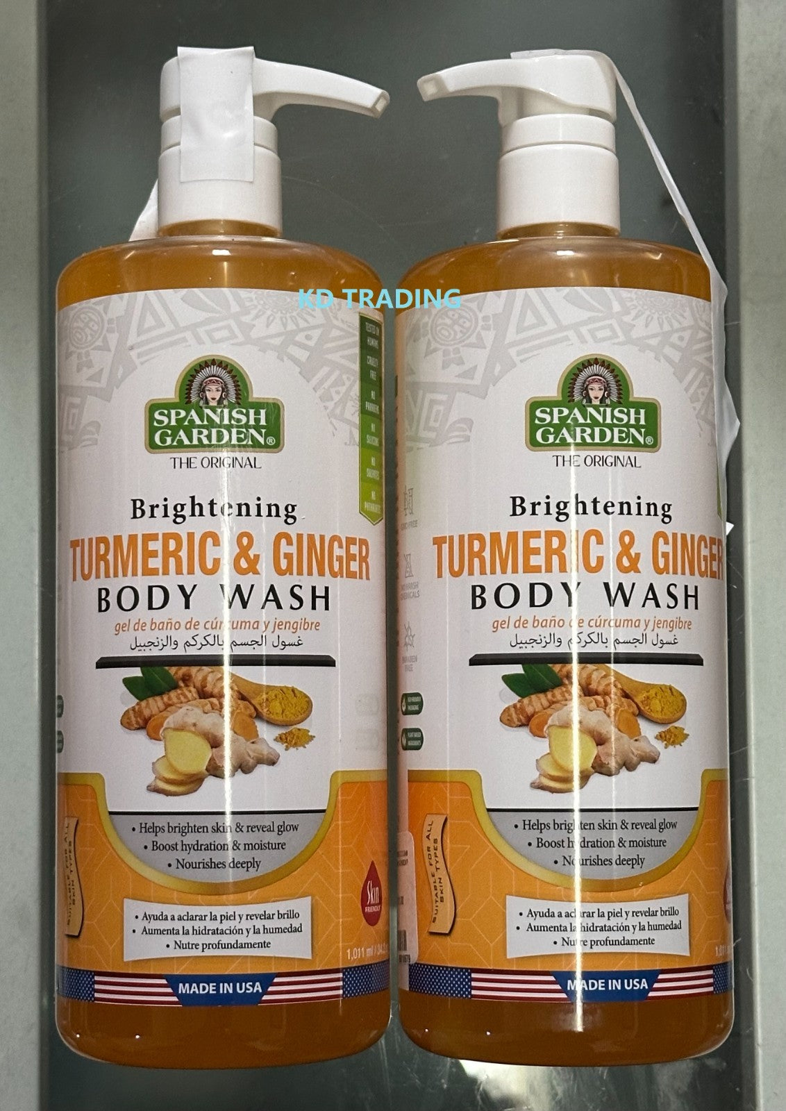 Organic Brightening Turmeric & Ginger Body Wash - Made in USA, 2-Pack