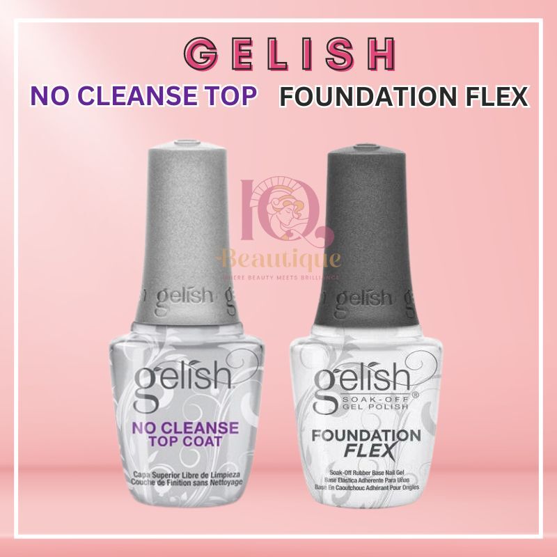 Gelish No Cleanse Top Coat & Foundation Flex Clear Nail Duo - UV/LED Safe