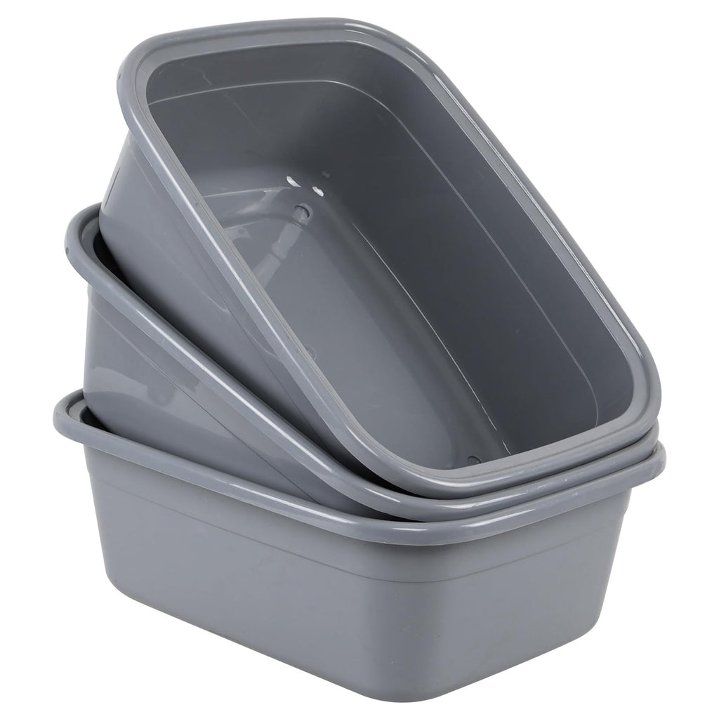 14 Quart Rectangular Plastic Wash Basins Set of 3 - Grey Kitchen & Laundry