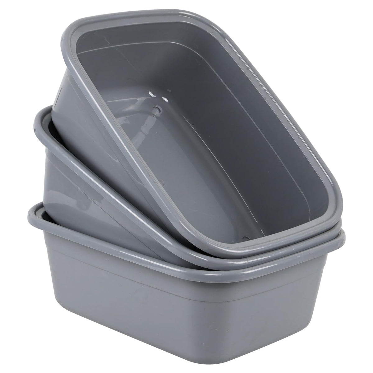 14 Quart Rectangular Plastic Wash Basins Set of 3 - Grey Kitchen & Laundry