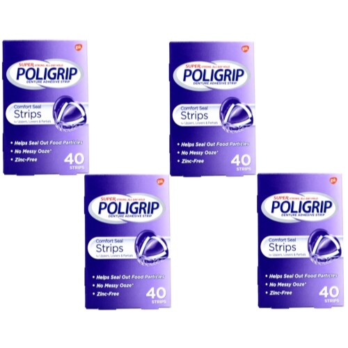 Denture Adhesive Strips 4 Pack - Strong Hold, No Mess, 160 Strips