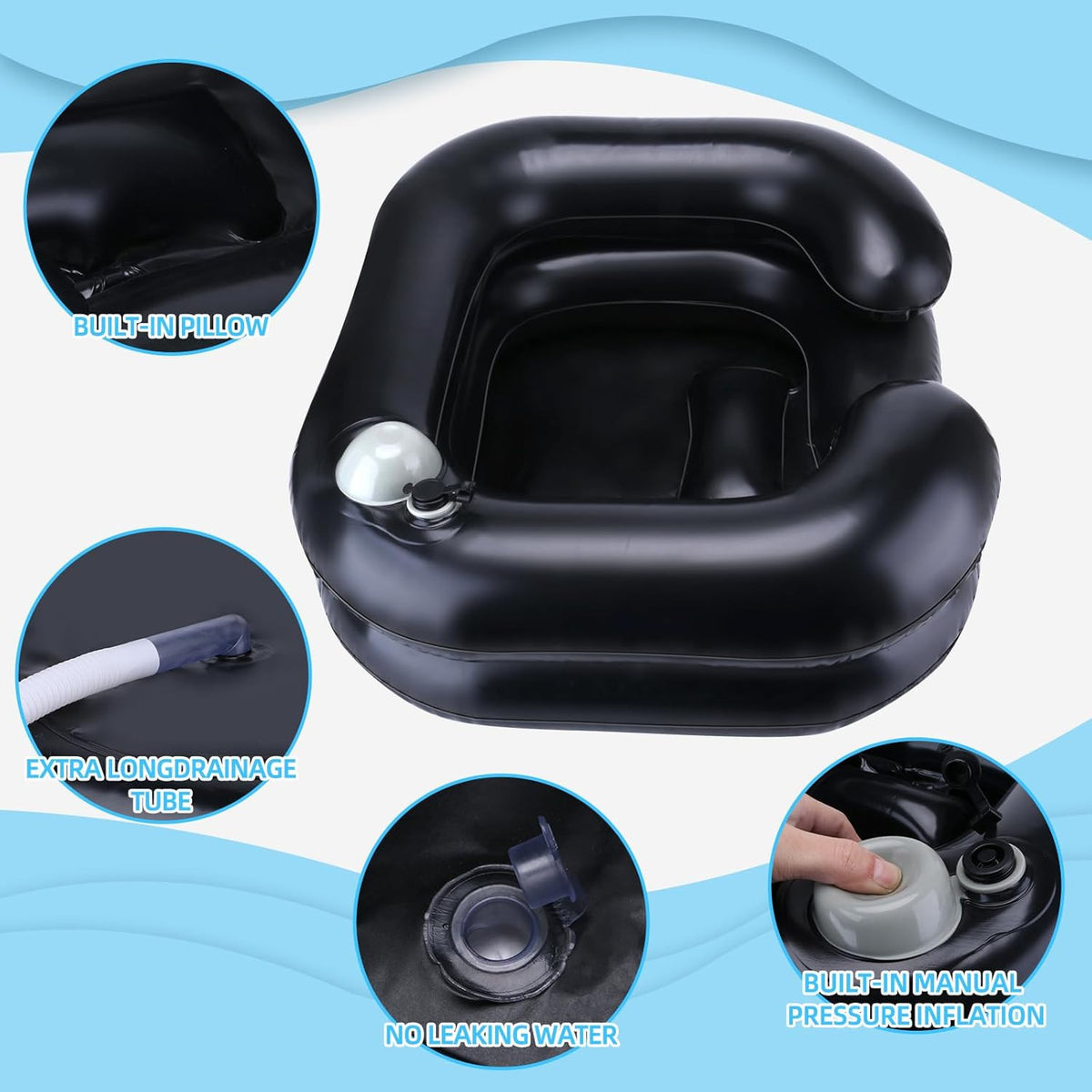 Portable Inflatable Hair Washing Basin with Manual Pressure Pump for Elderly & Caregivers