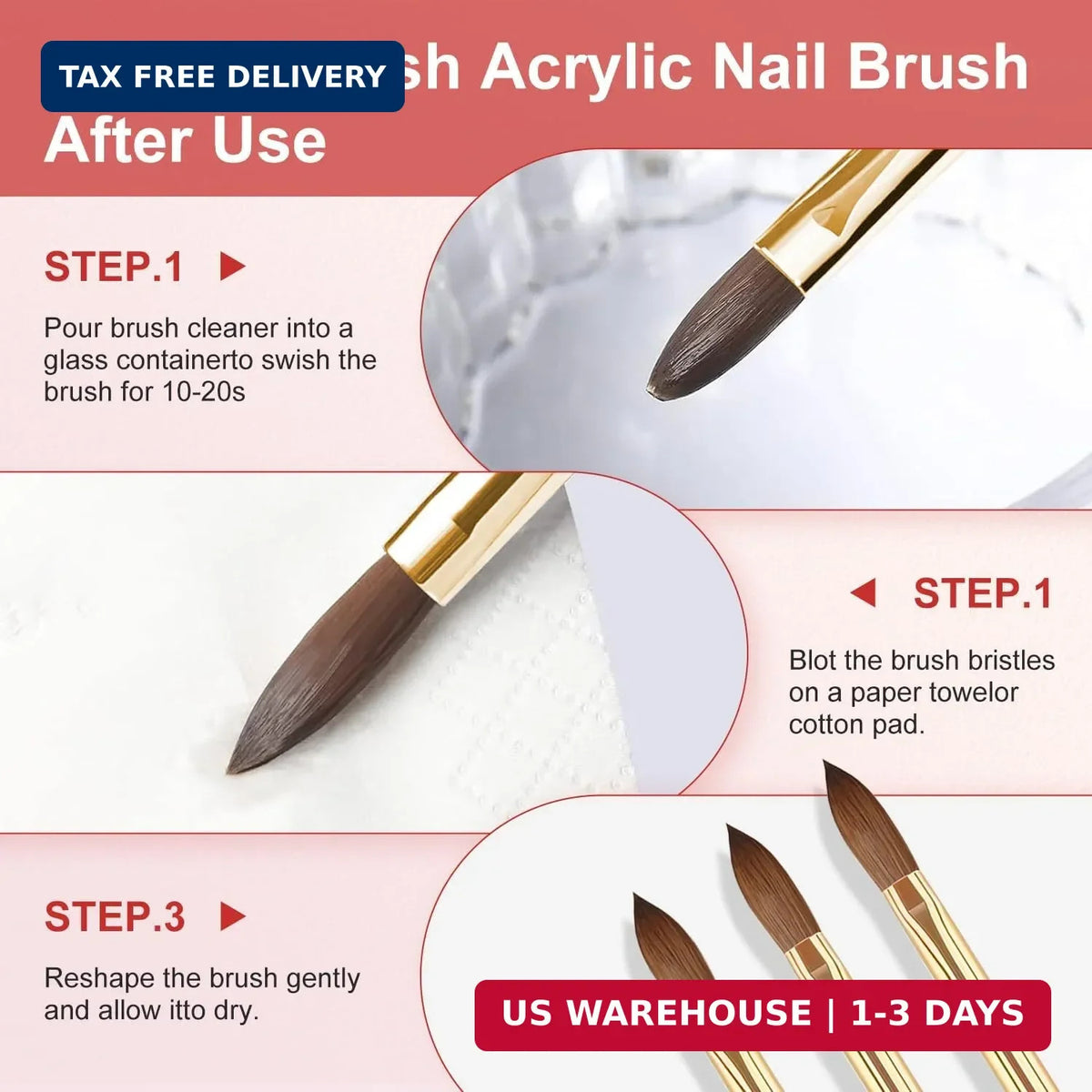 Pink Acrylic Nail Brush Set 10 Pcs for Nail Art & Painting