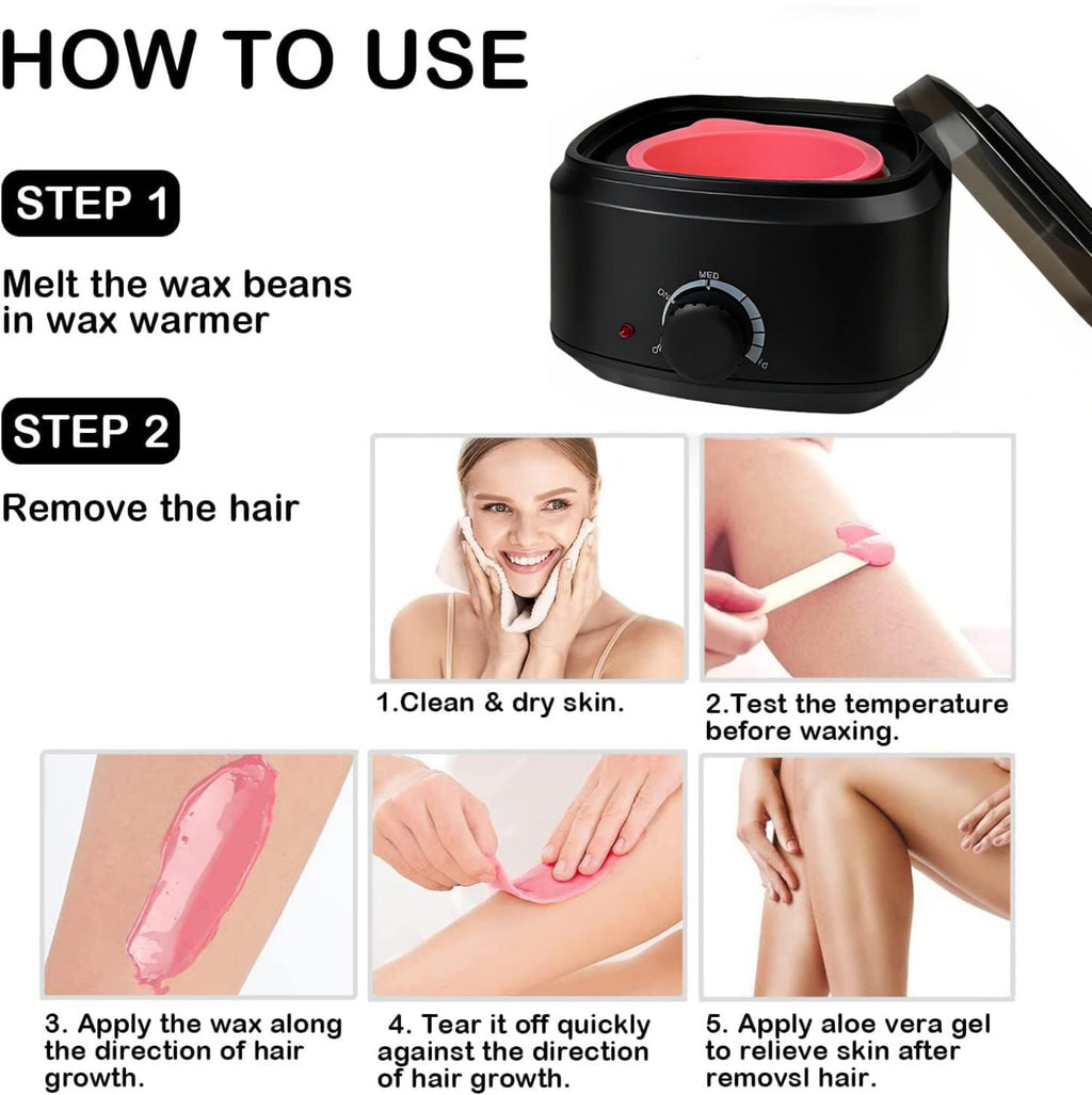 Electric Wax Heater Warmer Kit for Hair Removal - 500g Hard Wax Beans & Accessories