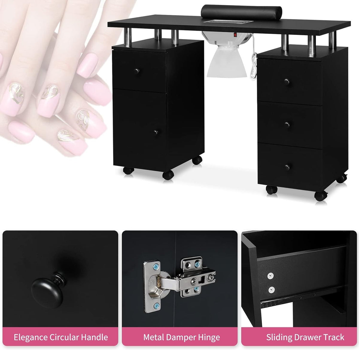 Manicure Table with Storage Drawers and Dust Collector - Professional Nail Desk